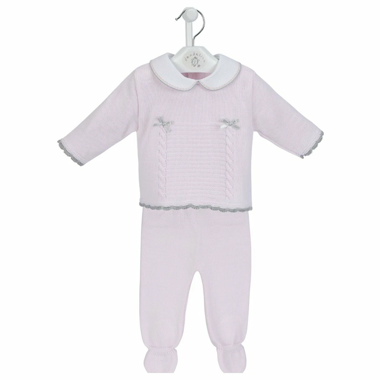 NEWBORN BABY GIRL KNITTED OUTFIT PRETTY PINK SPANISH BOW JUMPER & LEGGINGS SET