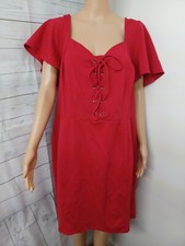 Lane Bryant Red Dress Plus Sz 24 Romantic Lace Up Short Sleeve Sheath
