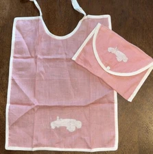 Vintage Baby Bib & Pouch Set With Car Design