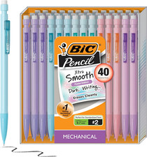 BIC Xtra-Smooth Pastel Mechanical Pencils with Erasers, Medium Point 0.7Mm , 40