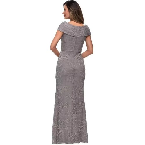 La Femme V-Neck Off Shoulder Knit Lace Sheath Long Dress Platinum Size 12 $438 - Picture 3 of 3