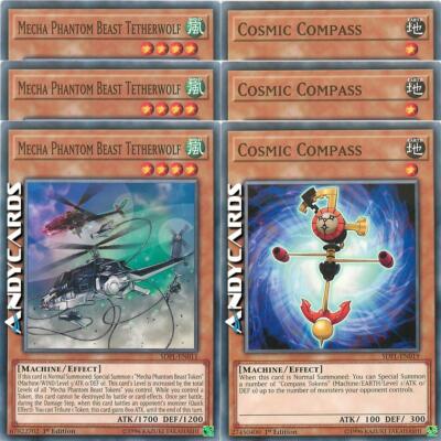 3x MECHA PHANTOM BEAST TETHERWOLF 3x COSMIC COMPASS Common SDPL EN011 SDPL EN019