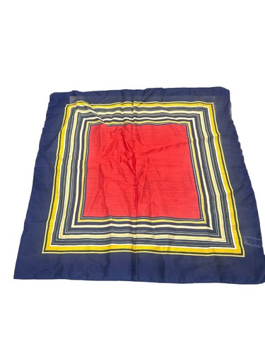 VTG Square Navy BLUE Yellow White Orange 20” X 20” Scarf Japan Rayon Classic - Picture 2 of 3
