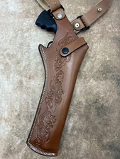 For 8-3/8" S&W 27 29 57, Right Hand Western Leather Vertical Shoulder Holster