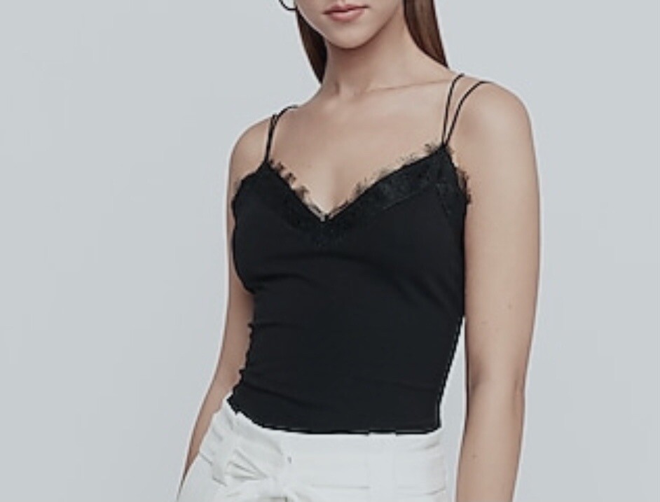 NWT! EXPRESS Black Strappy Lace Trim Cami -Size Small