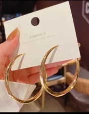 18K Real Solid  Gold Plated Round Hoop Earrings 