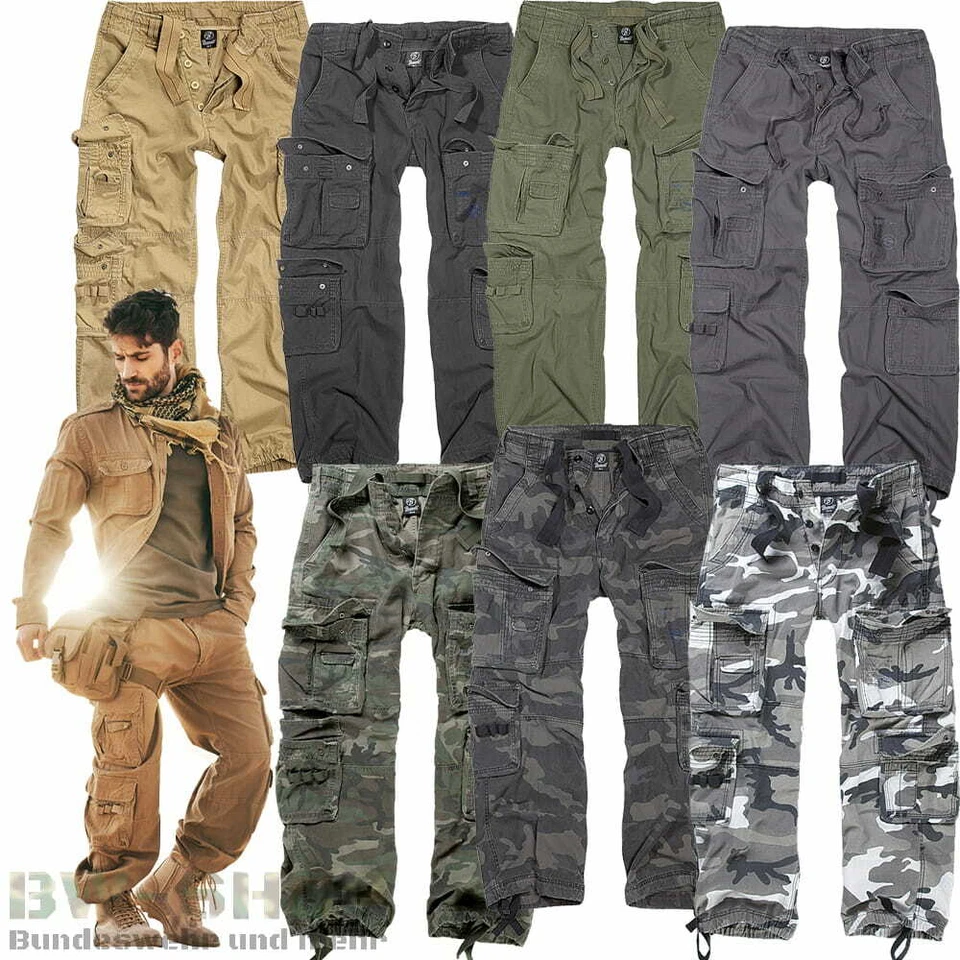 BRANDIT HOSE PURE VINTAGE HERREN CARGOHOSE LANG ARMY STYLE OUTDOOR CARGO TROUSER