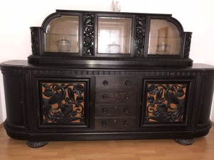 Altes Esszimmer, Buffet, Kulissentisch, 5 Stühle, Beistelltisch