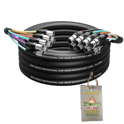 XLR Snake Cable Patch - 8 Channel 20ft Pro Audio Mic Cord Mixer Sound Stage PA