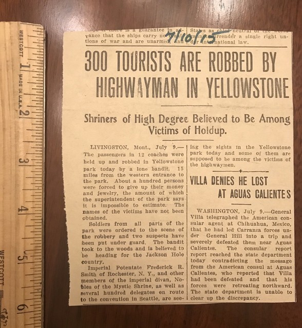 1915 Yellowstone Robbery Newspaper Print Cheyenne Wyoming Antique Old