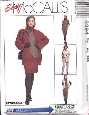 8394 McCalls SEWING Pattern Misses Vest Pants Skirt EASY Winter Fall Work UNCUT