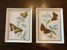 🦋 Set: 2 Porzellan Wand Bild Kachel Fliese mit Schmetterlingen