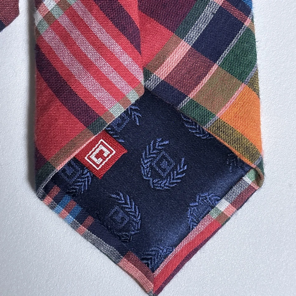 Винтажный мужской узкий розовый оранжевый клетчатый галстук Chaps опрятный классический Ivy Campus - Изображение 4 из 4