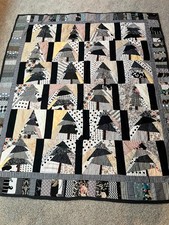 Quilt Various Black and White Christmas Tree Quilt - 48" x 57" Hand Quilted