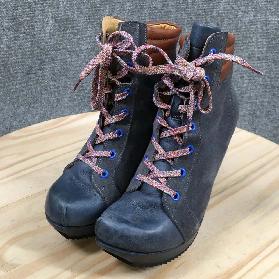 Botas John Fluevog Mujer 8 Summit Tacones Curvos Plataforma Botín Azul Gamuza Foto 3 de 4