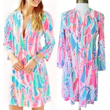LILLY PULITZER Sarasota Pintuck Dress Small Out to Sea Sailboats Pink Blue