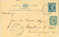 Bermuda 1899 Postal Stationery Card QV ½d  Hamilton to Berlin Germany
