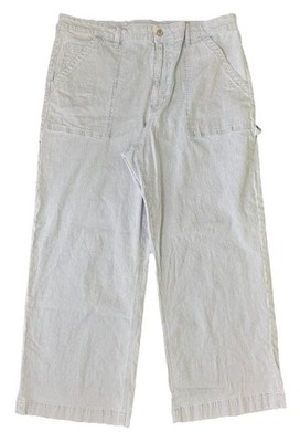 Women s Utility Carpenter Pants Pinstripe Cropped Wide Leg Patch Pockets Sz 18