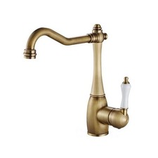 Antique Brass Swivel Kitchen Vessel Tap Single Lever Hole Hot Cold Water Mixer