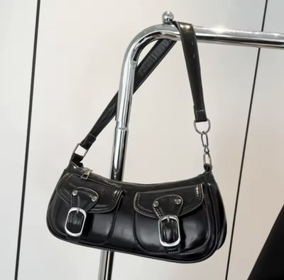 Vintage 2000s Emo Style Purse Bag Women's Y2K Goth Leather Black