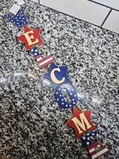 Americana Fourth of July Party "Welcome" Hanging Vertical MDF Sign