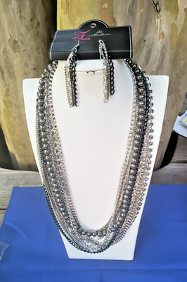PAPARAZZI The Epic ZI Collection Series Silver Earrings Necklace Set #344K
