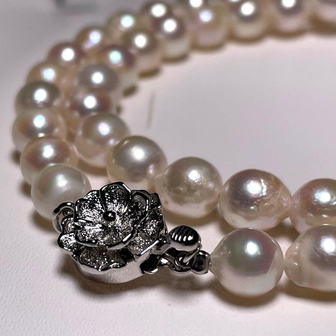 Akoya Pearl Necklace 6.4-6.8mm 42cm Genuine Pearl Beautiful Overtones Semi Round