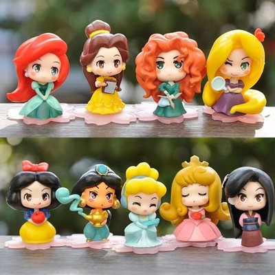 9Pcs Princess PVC Figure Set Rapunzel Ariel Jasmine Mulan Cake Topper Toy