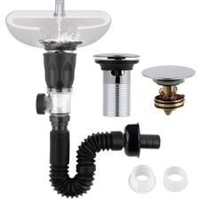 Bathroom Sink Drain Kit, Flexible P-Trap Drain Pipe with Pop Up Stopper, Sink...