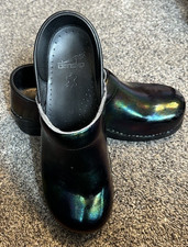 Dansko Metallic Black Blue Green Galaxy Leather Wedged Clogs Size 40