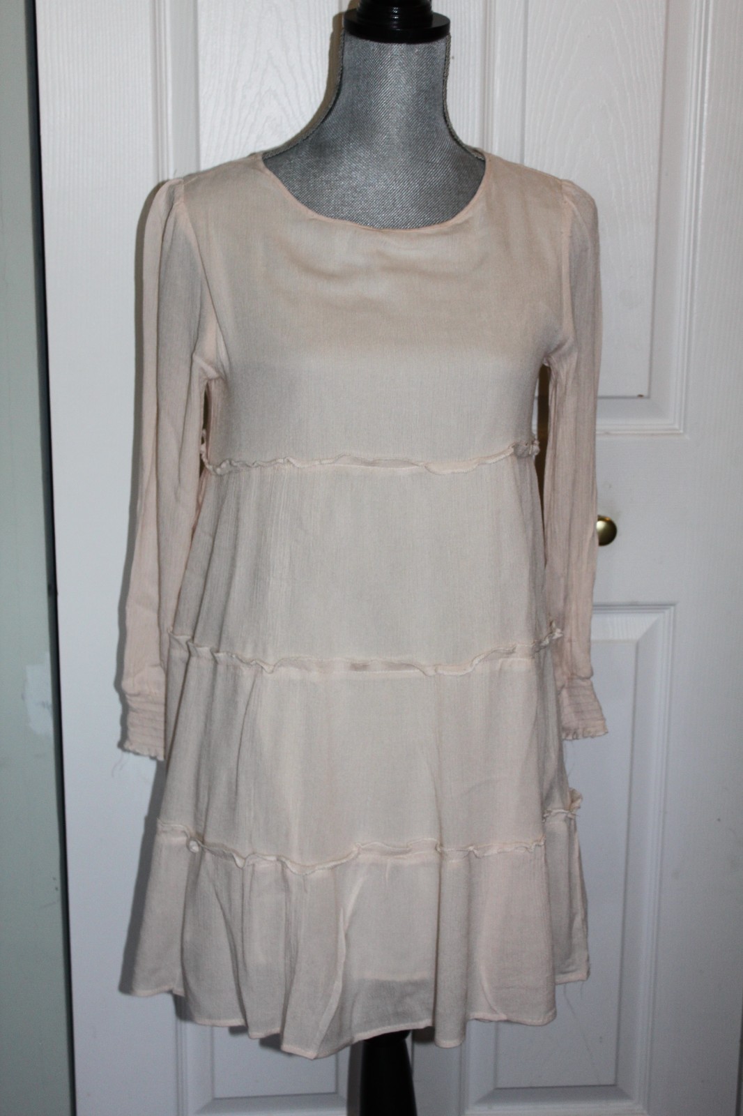 R. Vivimos Boho Style Dress, Cream, 3 Tiers, Long Sleeve, Lined, Size S