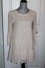 R. Vivimos Boho Style Dress, Cream, 3 Tiers, Long Sleeve, Lined, Size S