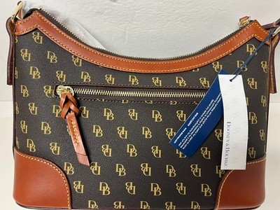 Dooney & Bourke black/brown trim leather shoulder bag pocketbook 5 compartment