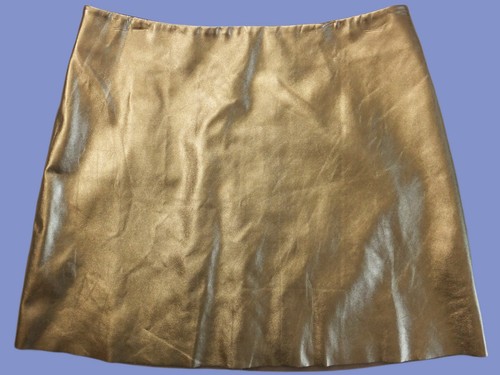 CUE A-line above knee GOLD PU lined back zip skirt 14 as new!