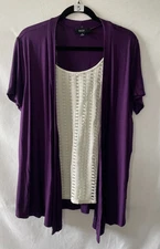 Naif Womens Purple & White Crochet Detailing Layered Insert Blouse Top Size XL