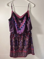 Express Women Patterned Blouson Boho Flowy Sun Dress Casual Straps Purple Size M