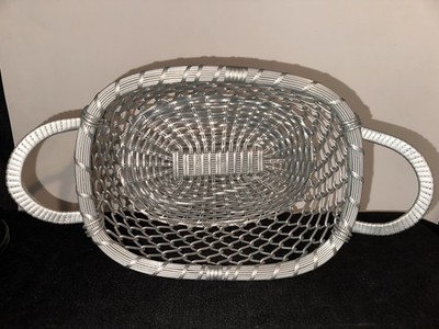 Vintage Indian  Brass Silver Plated Basket Weave Bowl 14  2 handled Fruit Bread