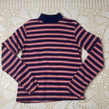 Vintage 1960s Sears Boys 10 Years Red Blue Striped Nylon Turtleneck Shirt
