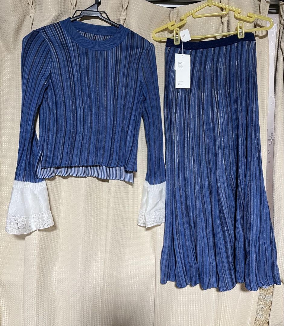 Mame Kurogouchi 21SS Knit Top with Lace Cuffs Ribbed Design