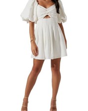 ASTR The Label Women’s White Serilda Cutout Summer Dress Puff Sleeve Size Medium