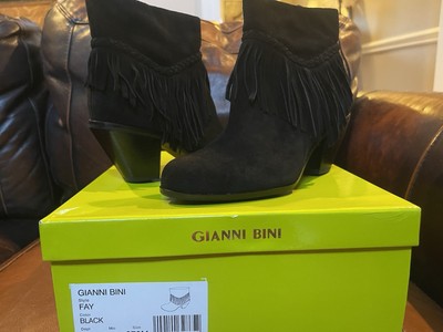 Gianni Bini Black Tassel Suede Booties, Size 7