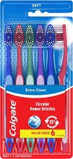 Colgate Extra Clean Toothbrush, Soft Toothbrush for Adults, 6 Count Pack of 1 