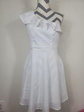 Mi Ami Sz S One Shoulder Mini Ruffle Dress White Beach Cruise W/ Pockets
