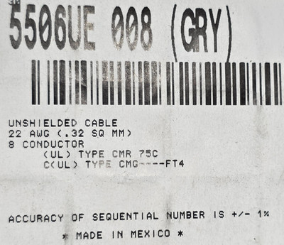 Belden Wire 5506UE 22/8C Commercial Security/Alarm Cable CMR Riser Gray /100ft