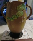 Vintage ROSEVILLE POTTERY VASE Fuchsia Brown Green Handled Large Vase 901-10 HTF