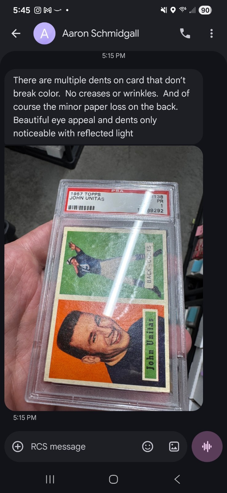 1957 Topps Football #138 John Unitas PSA 1 view 3