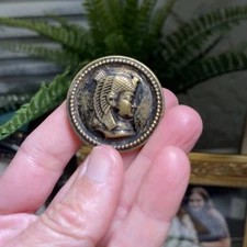 Set of 8 Antique Brass Egyptian-themed Cleopatra or Pharaoh 1 1/2 Inch Buttons