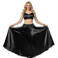 Satin Dance Wear Color Belly Dance Half Circle skirt Long Maxi Tribal S9