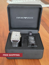 Emporio Armani Men’s Stainless Steel Watch with Leather Strap & Cufflinks AR8009