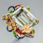 Handmade 28 ct Natural Green Amethyst Ring 925 Sterling Silver Size 8.5 /R439248